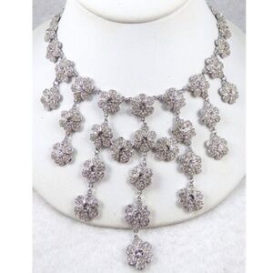 Kenneth Lane Rhinestone Flowers Bib Necklace